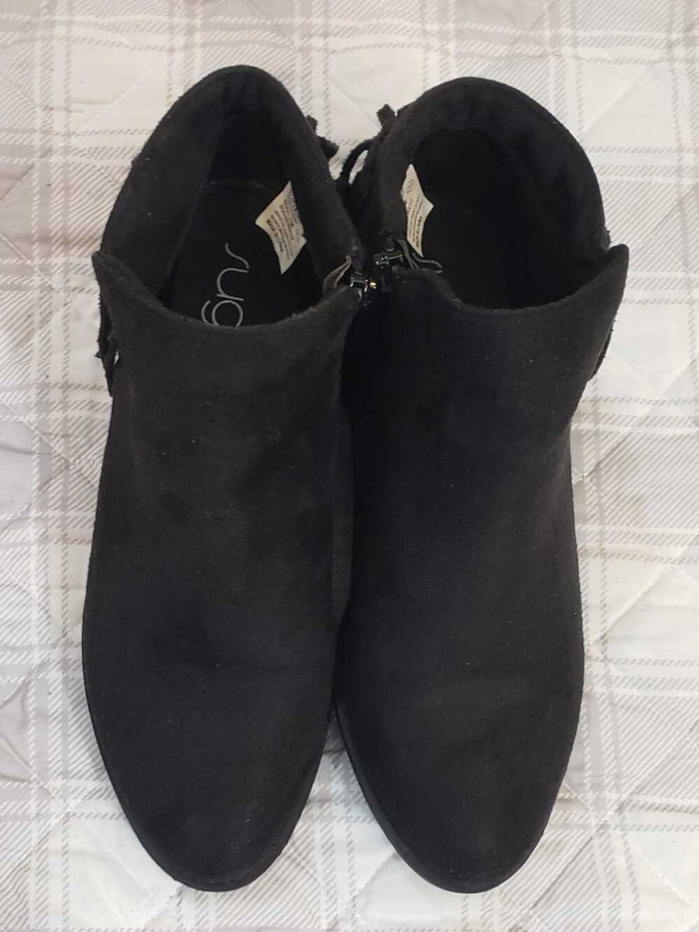 Women's Sugar Teeny Fringe black ankle boot in faux suede black  Size 7M